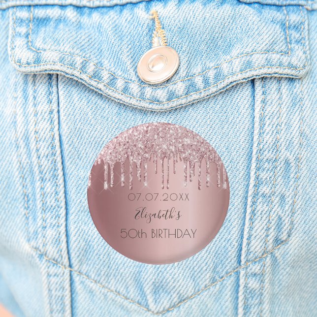 Badge Rond 2,50 Cm Anniversaire fête rose parties scintillant nom gou (Créateur téléchargé)