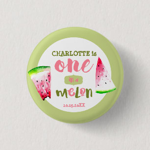 Badge Rond 2,50 Cm Anniversaire fille un dans l'aquarelle rose melon 