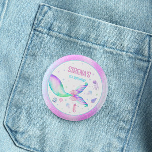 Badge Rond 2,50 Cm Anniversaire Magique Sirène Rose Violet