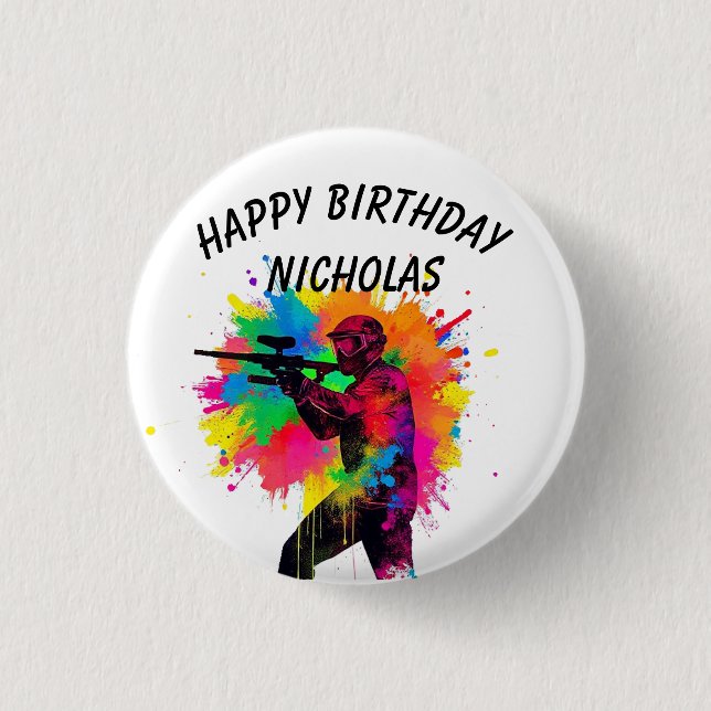 Badge Rond 2,50 Cm Anniversaire Personnalisé Nom Paintball (Devant)
