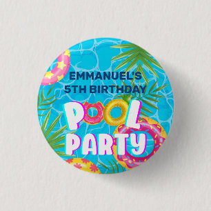 Badge Rond 2,50 Cm Anniversaire Tropical Fête de Piscine