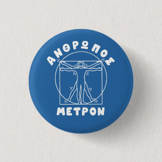 Badge Rond 2,50 Cm Anthropos Metron Citation Grecque + Homme de Vitru