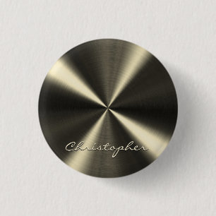 Badge Rond 2,50 Cm Apparence métallique radiale personnalisée - Jaune