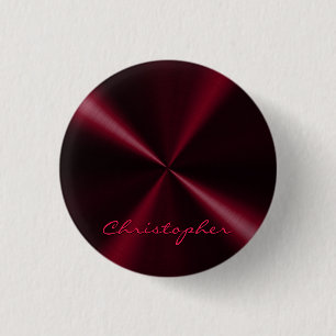 Badge Rond 2,50 Cm Apparence métallique radiale personnalisée - Rouge