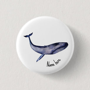 Badge Rond 2,50 Cm Aquarelle Baleine bleue