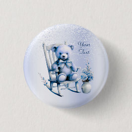 Badge Rond 2,50 Cm Aquarelle Bleu Bébé Bouton Ours