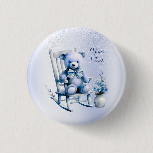 Badge Rond 2,50 Cm Aquarelle Bleu Bébé Bouton Ours