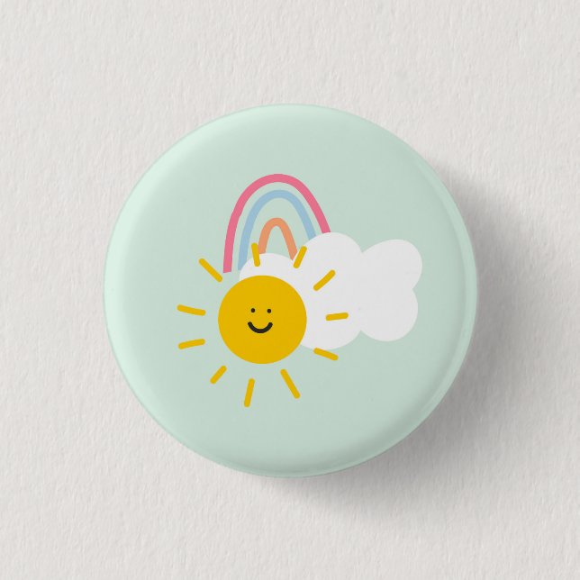 Badge Rond 2,50 Cm Aquarelle Boho arc-en-ciel et soleil (Devant)