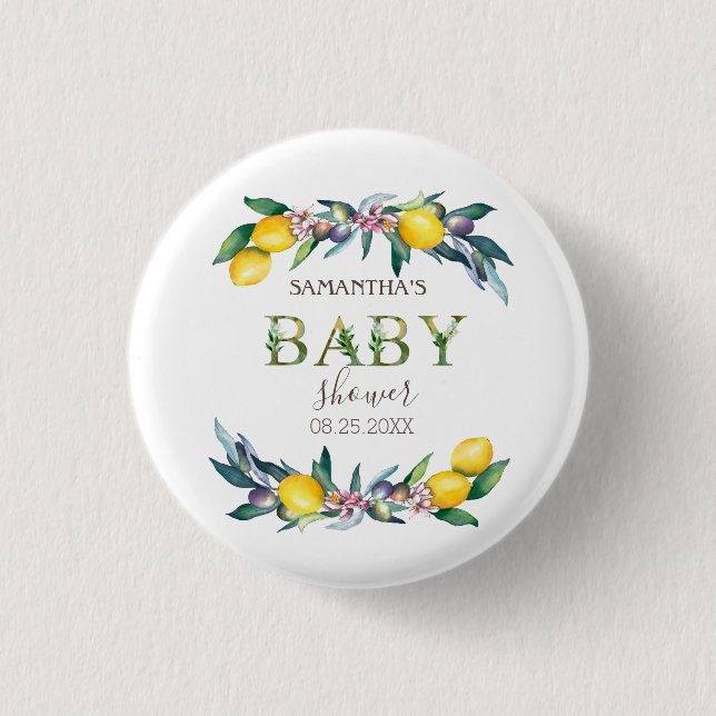 Badge Rond 2,50 Cm Aquarelle Citrons Olives Baby Shower (Devant)