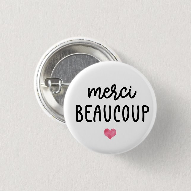 Badge Rond 2,50 Cm Aquarelle Coeur Merci Beacoup (Devant & derrière)