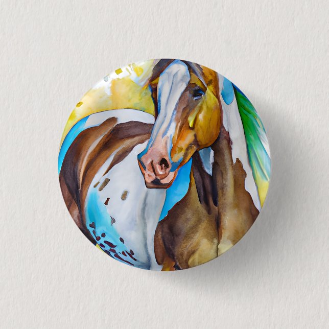 Badge Rond 2,50 Cm Aquarelle de Cheval de peinture (Devant)