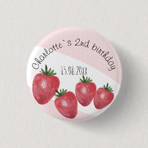 Badge Rond 2,50 Cm Aquarelle de fraises peinte à la main sur Blush