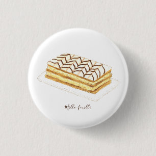 Badge Rond 2,50 Cm Aquarelle de pâtisserie de feuille de ille