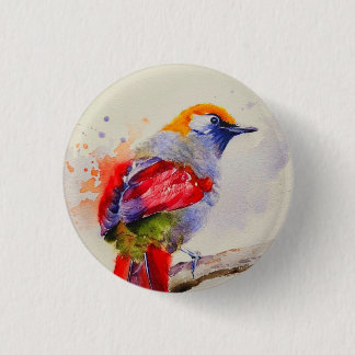Badge Rond 2,50 Cm Aquarelle d'oiseau rouge cool