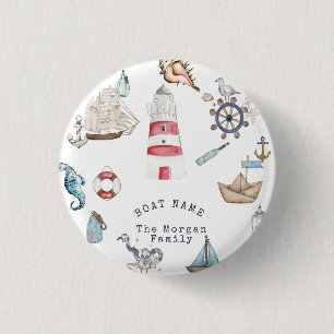 Badge Rond 2,50 Cm Aquarelle éléments nautiques marin