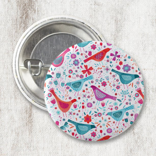 Badge Rond 2,50 Cm Aquarelle florale d'oiseaux moderne