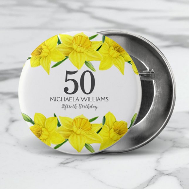 Badge Rond 2,50 Cm Aquarelle jaune jonquille 50e fête d'anniversaire (Shop the collection for matching partyware and gift items for your 50th Birthday celebrations.)