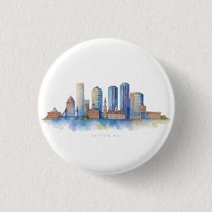Badge Rond 2,50 Cm Aquarelle Skyline de Boston City   MA Boston moder