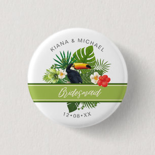 Badge Rond 2,50 Cm Aquarelle Tropical Toucan Bridesmaid Green ID577