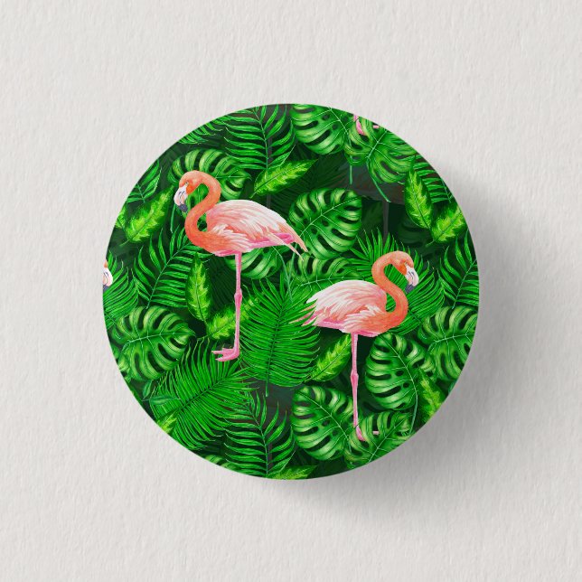 Badge Rond 2,50 Cm Aquarelle tropicale Flamant rose (Devant)