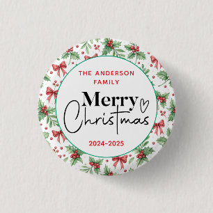 Badge Rond 2,50 Cm : Aquarelle Vert Grass - Fête de Noël