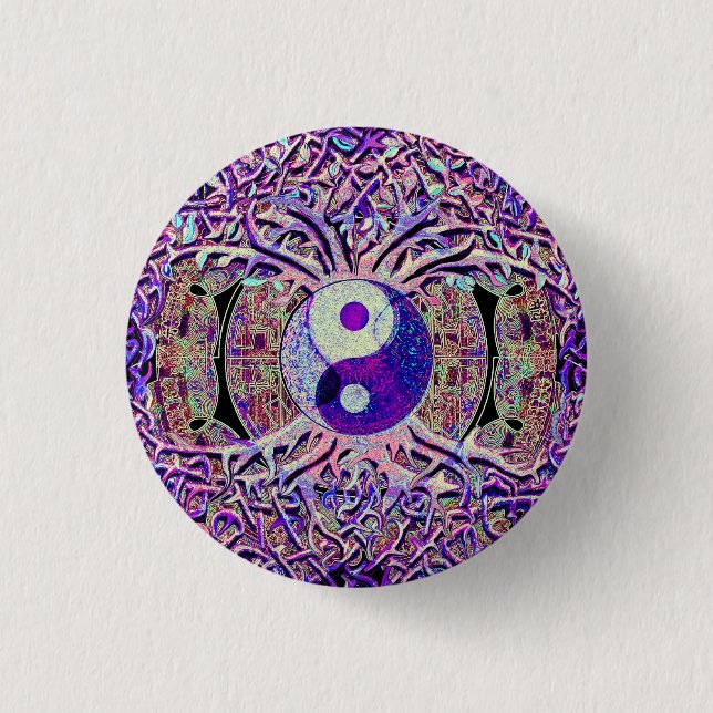Badge Rond 2,50 Cm Arbre de regard impressionnant de Yin Yang (Devant)