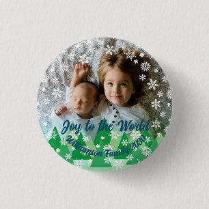 Badge Rond 2,50 Cm Arbres de Noël Snowflakes blanc Joie au monde