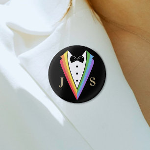 Badge Rond 2,50 Cm Arc-en-ciel noir Garçons d'honneur personnalisés F