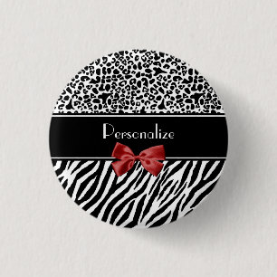 Badge Rond 2,50 Cm Arc rouge de léopard d'impression noir et blanc à