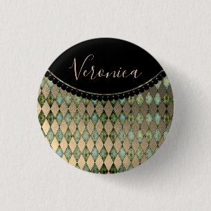 Badge Rond 2,50 Cm Arlequin Turquoise Glam Personnalisé