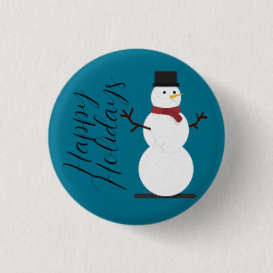 Badge Rond 2,50 Cm Arrière - plan Bleu Avec Snowman