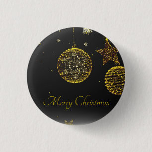 Badge Rond 2,50 Cm Arrière - plan noir avec boules d'or et étoiles