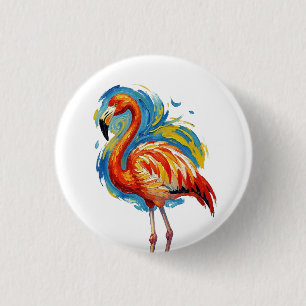 Badge Rond 2,50 Cm Art de l'oiseau abstrait flamant rose coloré coup 