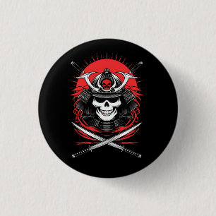 Badge Rond 2,50 Cm Art du guerrier Samurai Skull Rising Sun