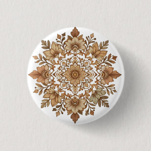 Badge Rond 2,50 Cm Art floral mandala complexe tons bruns