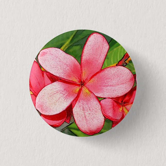 Badge Rond 2,50 Cm Art Frangipanier Tropical Rose (Devant)