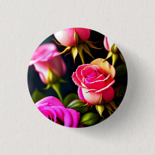 Badge Rond 2,50 Cm Artwork numérique Fleurs rose