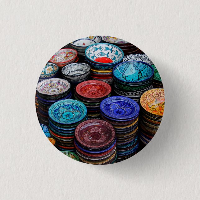 Badge Rond 2,50 Cm Assiettes marocaines au marché (Devant)