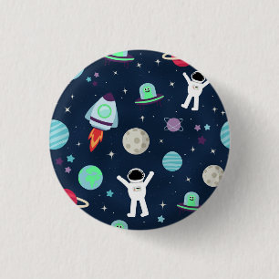 Badge Rond 2,50 Cm Astronautes Planètes Fusées et Aliens