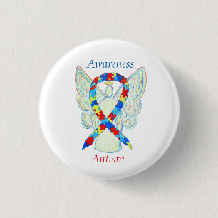 Badge Rond 2,50 Cm Autisme Angel Puzzle Sensibilisation Ruban Pins