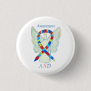 Badge Rond 2,50 Cm Autisme Spectre Trouble Angel Puzzle Ruban Épingle
