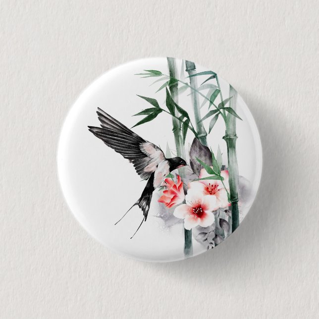 Badge Rond 2,50 Cm Avaler avec bambou et fleurs (Devant)