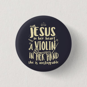 Badge Rond 2,50 Cm Avec Jésus dans son coeur Un Violon dans sa main