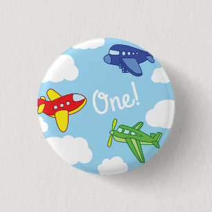 Badge Rond 2,50 Cm Avions et Jets mignons 1ère fête d'anniversaire