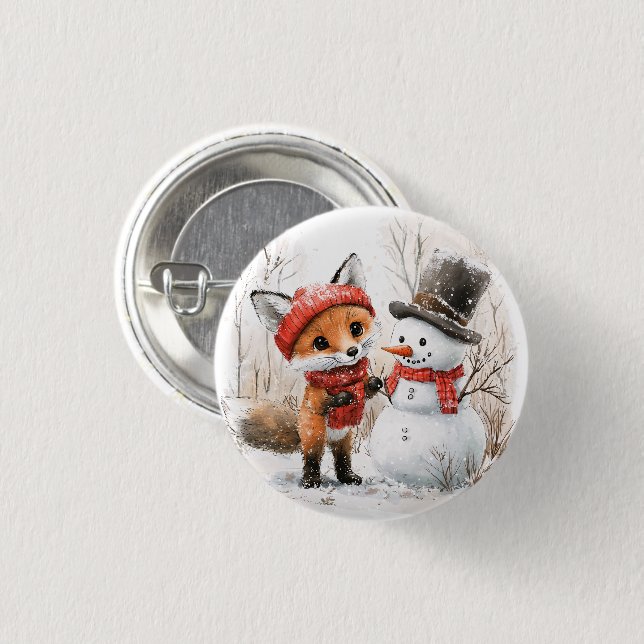 Badge Rond 2,50 Cm Baby Fox et Snowman (Devant & derrière)