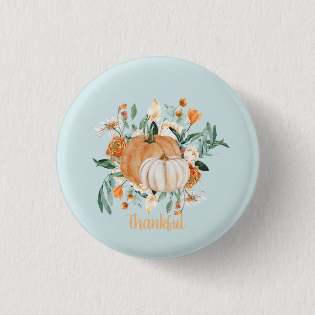 Badge Rond 2,50 Cm Baby shower Bleu Citrouille d'automne, (Devant)