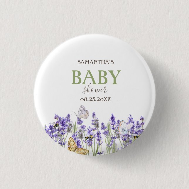 Badge Rond 2,50 Cm Baby shower botanique des papillons Lavander (Devant)