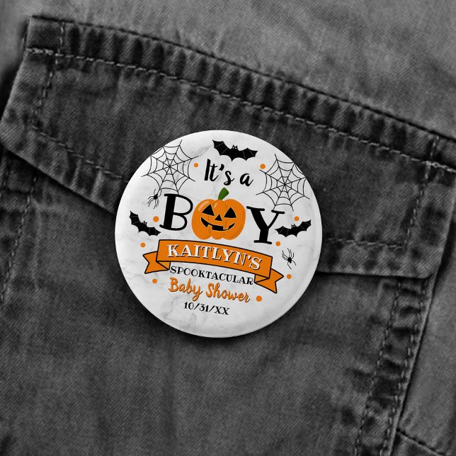 Badge Rond 2,50 Cm baby shower Citrouille d'Halloween "C'est un garço (Créateur téléchargé)