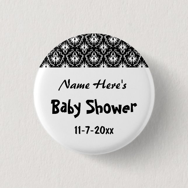 Badge Rond 2,50 Cm Baby shower Damas noir et blanc (Devant)