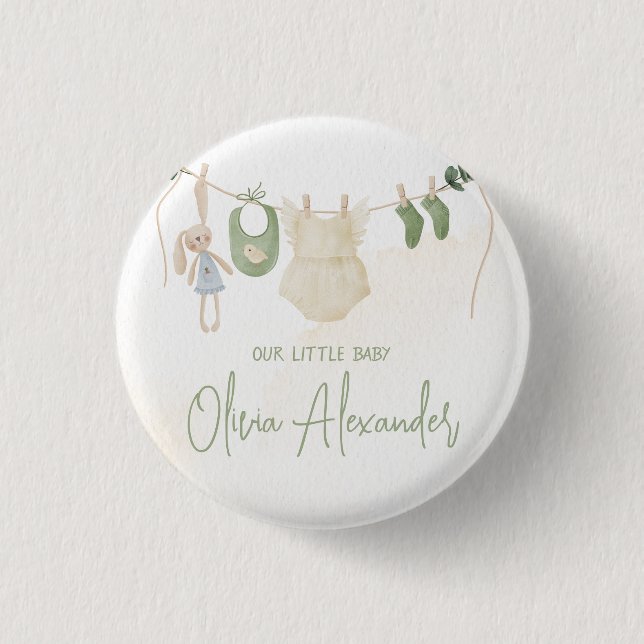 Badge Rond 2,50 Cm Baby shower d'aquarelle blanc et beige (Devant)